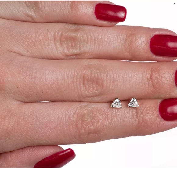 .50 Ct Trillion Cut Diamond Solid 14K Gold Studs - Picture 2 of 4